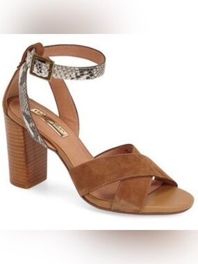 Halogen Haley Crisscross Strap Sandals Brown Suede Python Snake Print Black